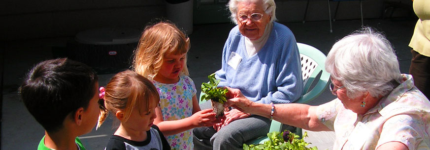 Helping each other with planting in the garden